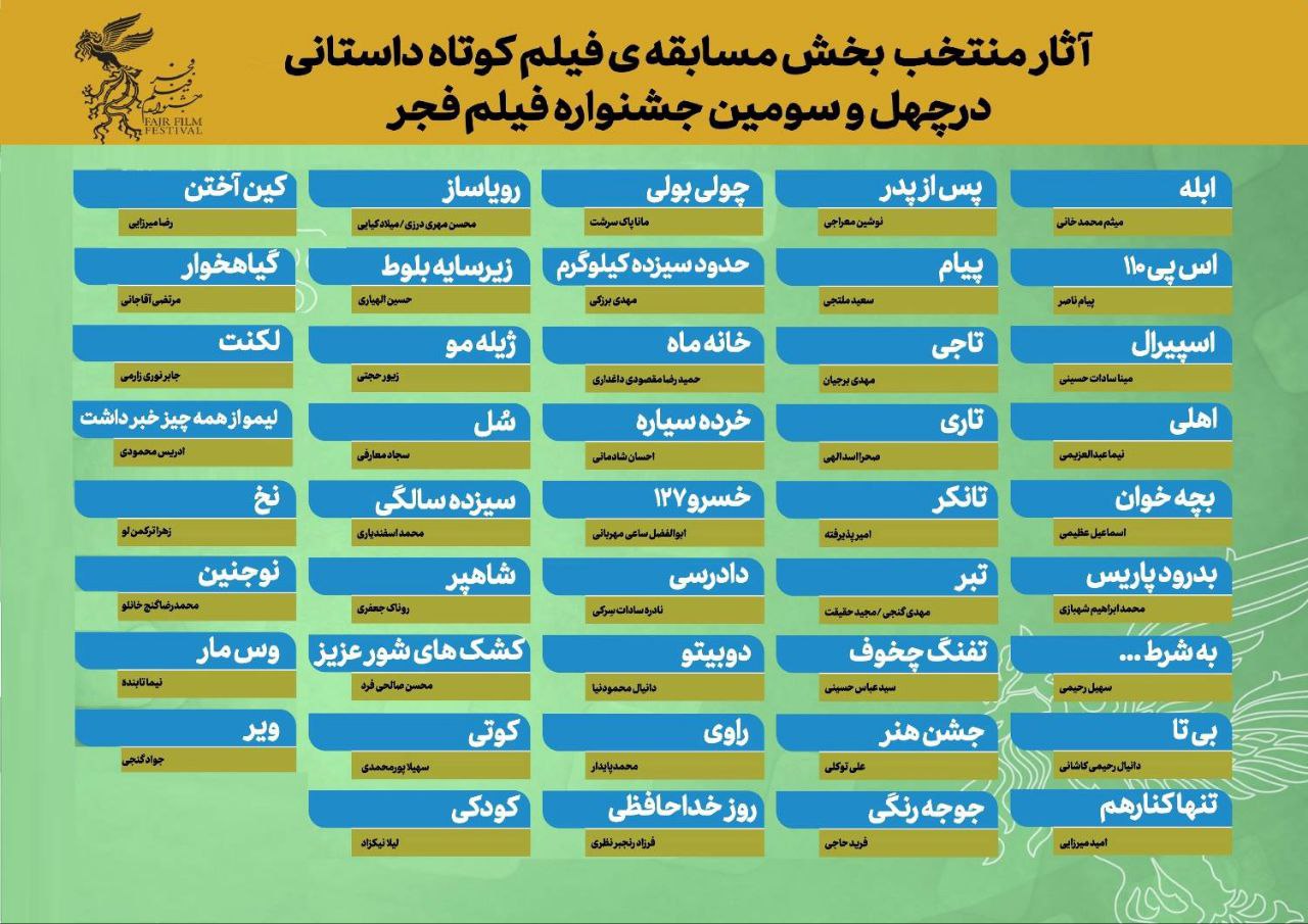 اعلام فیلم‌های بخش مسابقه کوتاه داستانی جشنواره فجر