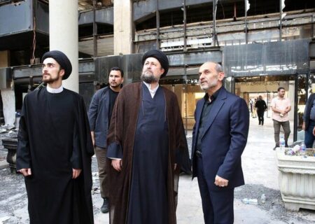 بازدید سید حسن خمینی از ساختمان شیشه ای تلوزیون بعد از حمله رژیم صهیونی